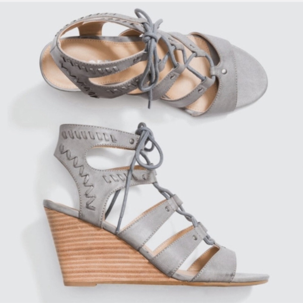 Report Footwear Women’s Scout Ghilly Gray Lace-Up Wedge Sandals Size 11